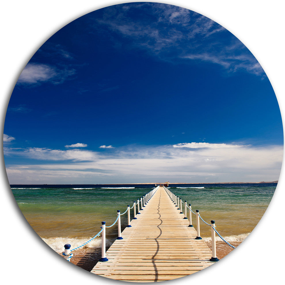Long Pontoon In Sea, Bridge And Pier Photo Disc Metal Wall Art, 38"
