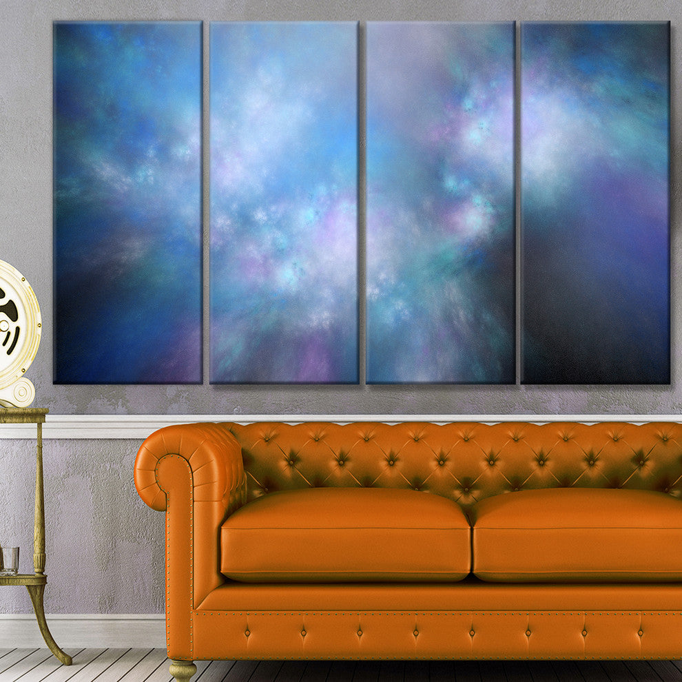 Perfect Light Blue Starry Sky, Abstract Canvas Art Print, 48"x28", 4 Panels