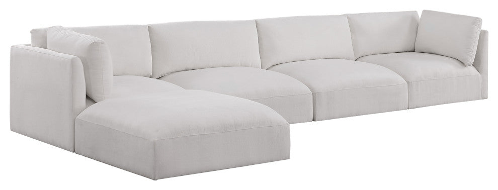 Ease Fabric Upholstered L-Shaped Modular Sectional, Cream, 4 Piece: 2 Corner, 2 Armless, 1 Ottoman