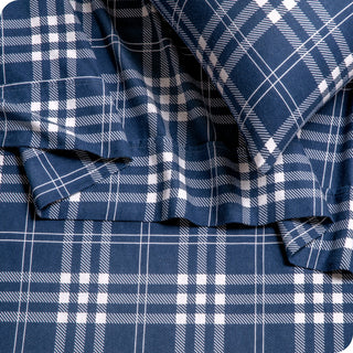 Bare Home Cotton Flannel Sheet Set, Stirling Plaid - Blue/White, Full