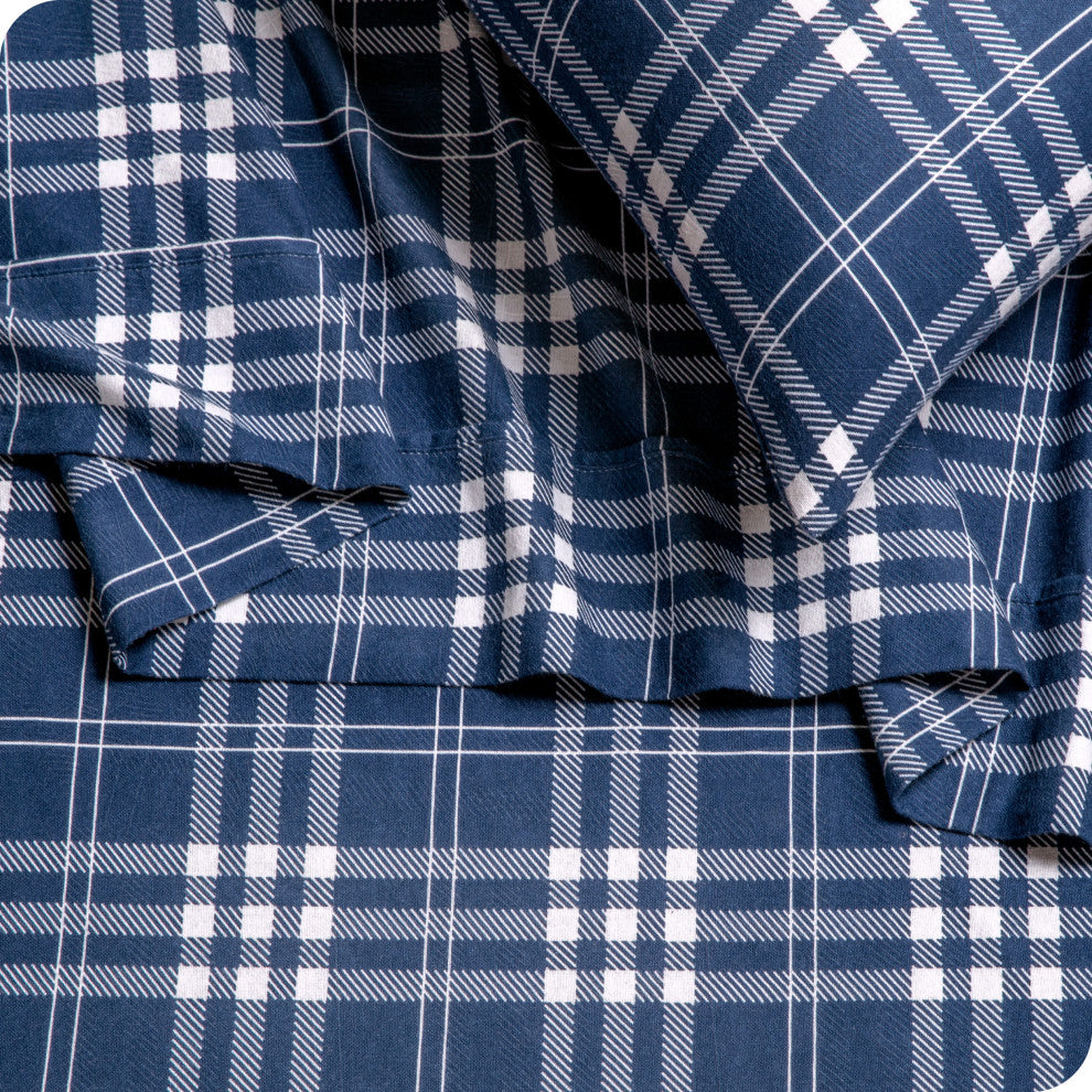 Bare Home Cotton Flannel Sheet Set, Stirling Plaid - Blue/White, Full