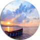 Small Fishermen Boat At Sunset, Modern Seashore Round Wall Art, 11"