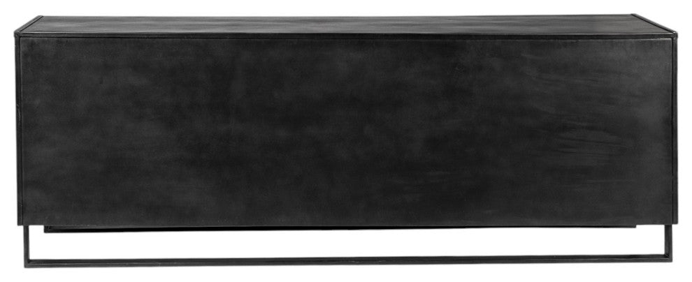 82" Brown and Black Solid Wood Three Drawer Sideboard With 2-Doors