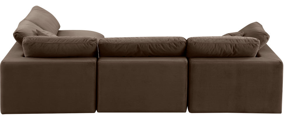 Comfy Upholstered L-Shaped Modular Sectional, Brown, 4-Piece: 2 Armless Chair, 2 Corner Chair, Velvet