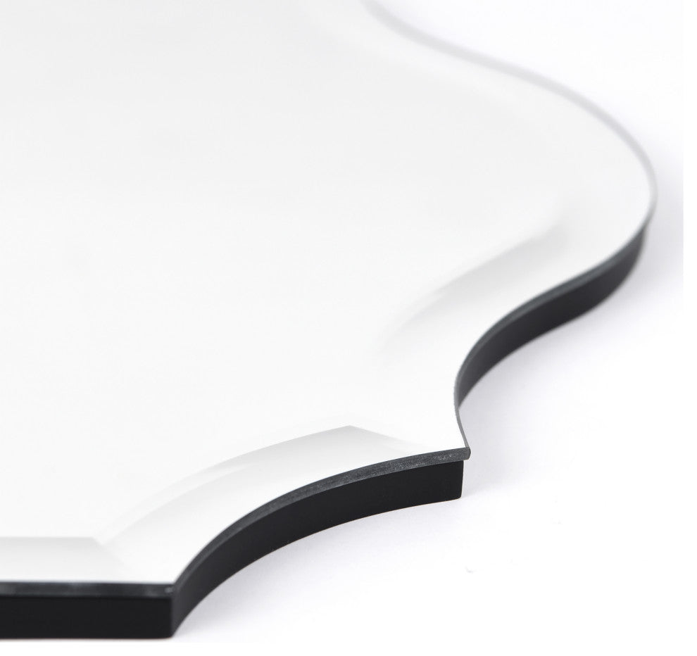 Frameless Beveled Oblong Scalloped Wall Mirror, 1"-Beveled Edge, 24"x32"