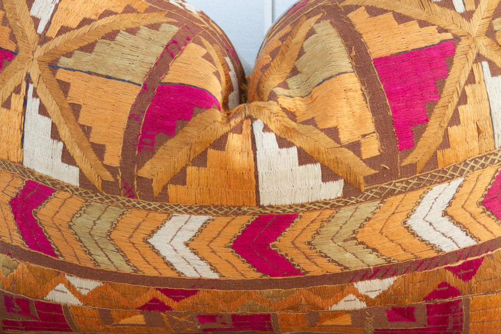 Vivid Orange Silk Phulkari Pillow
