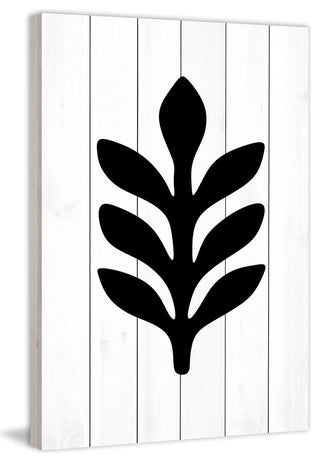 "Black Leaf 2" Painting Print on White Wood