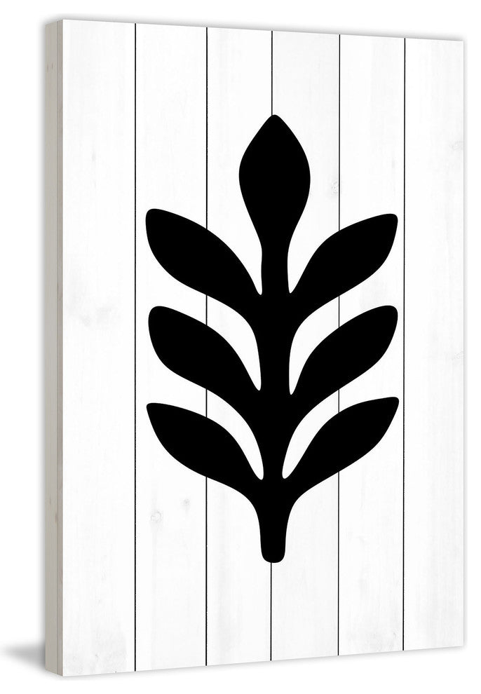 "Black Leaf 2" Painting Print on White Wood