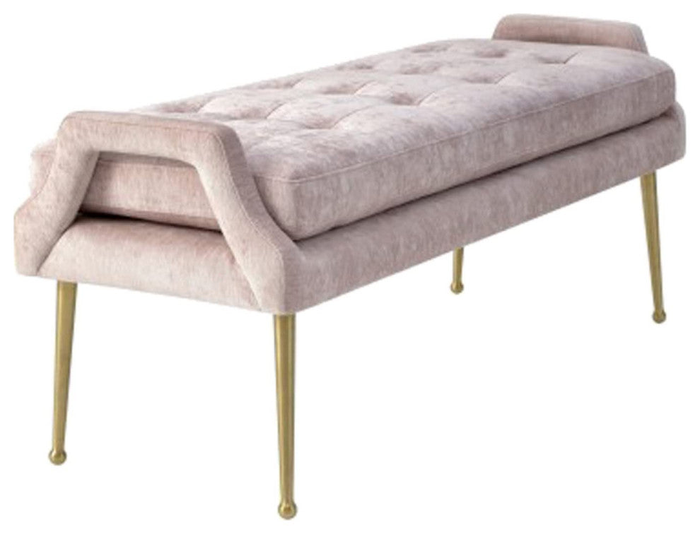 Modern Velvet Bench, Wood, Pink