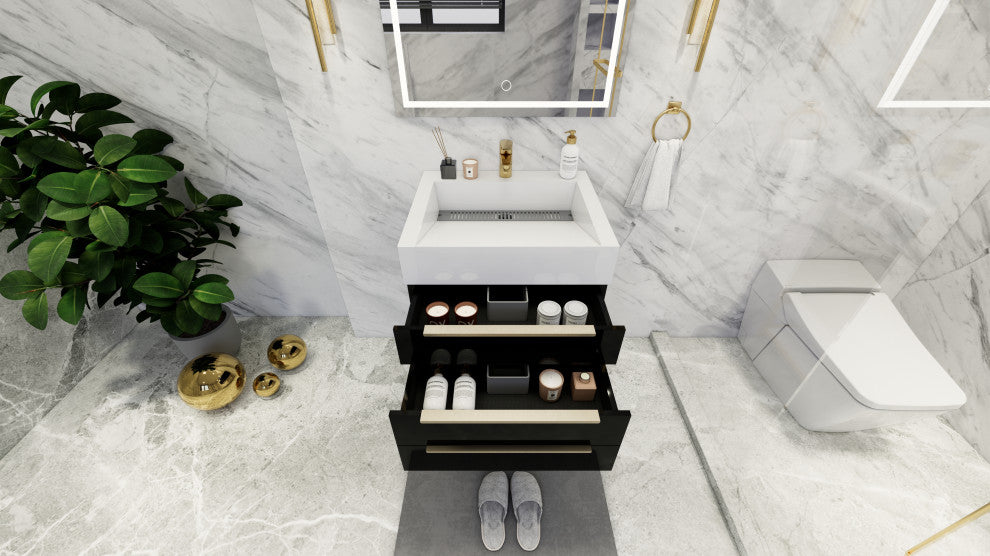 Madison 24" Freestanding Vanity with Reinforced Acrylic Sink, High Gloss Black