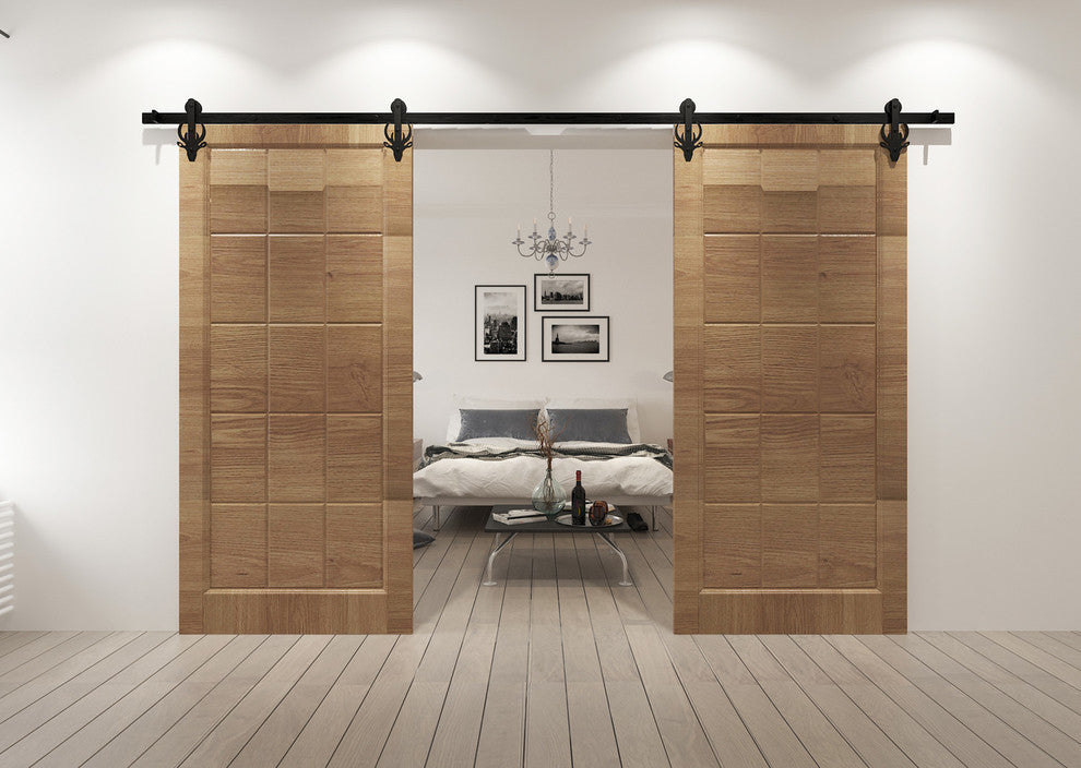 Sliding Barn Door Hardware Kit, Bucks Design, Double Door, 16'