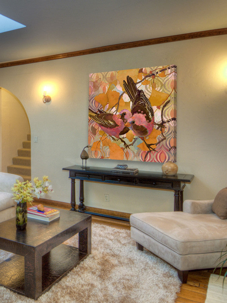 "Gingko Modern Birds" Painting Print on Canvas by Evelia