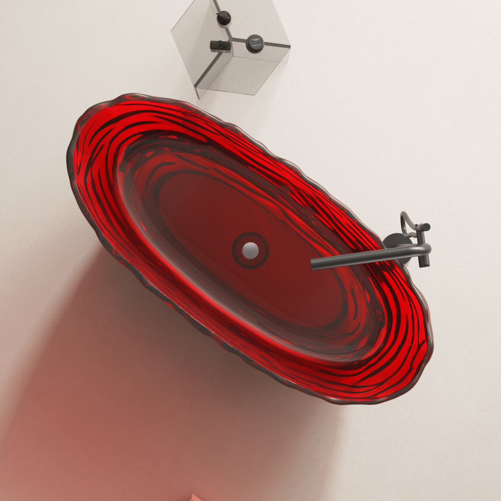 Vanity Art Freestanding Soaking Stone Resin Bathtub, Pure Resin Red