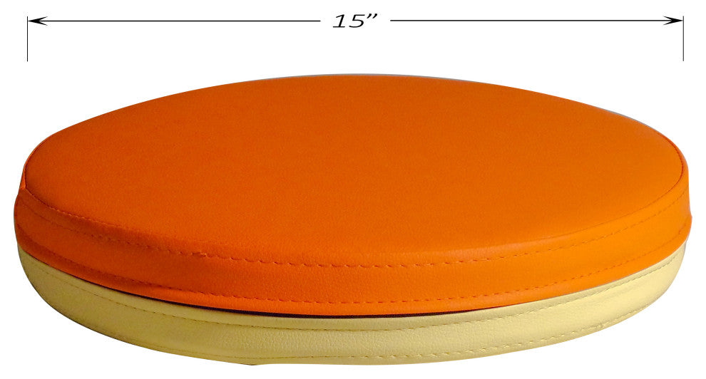 Gold Steel Metal Round Stool with Reversible Cushion, Orange/Yellow
