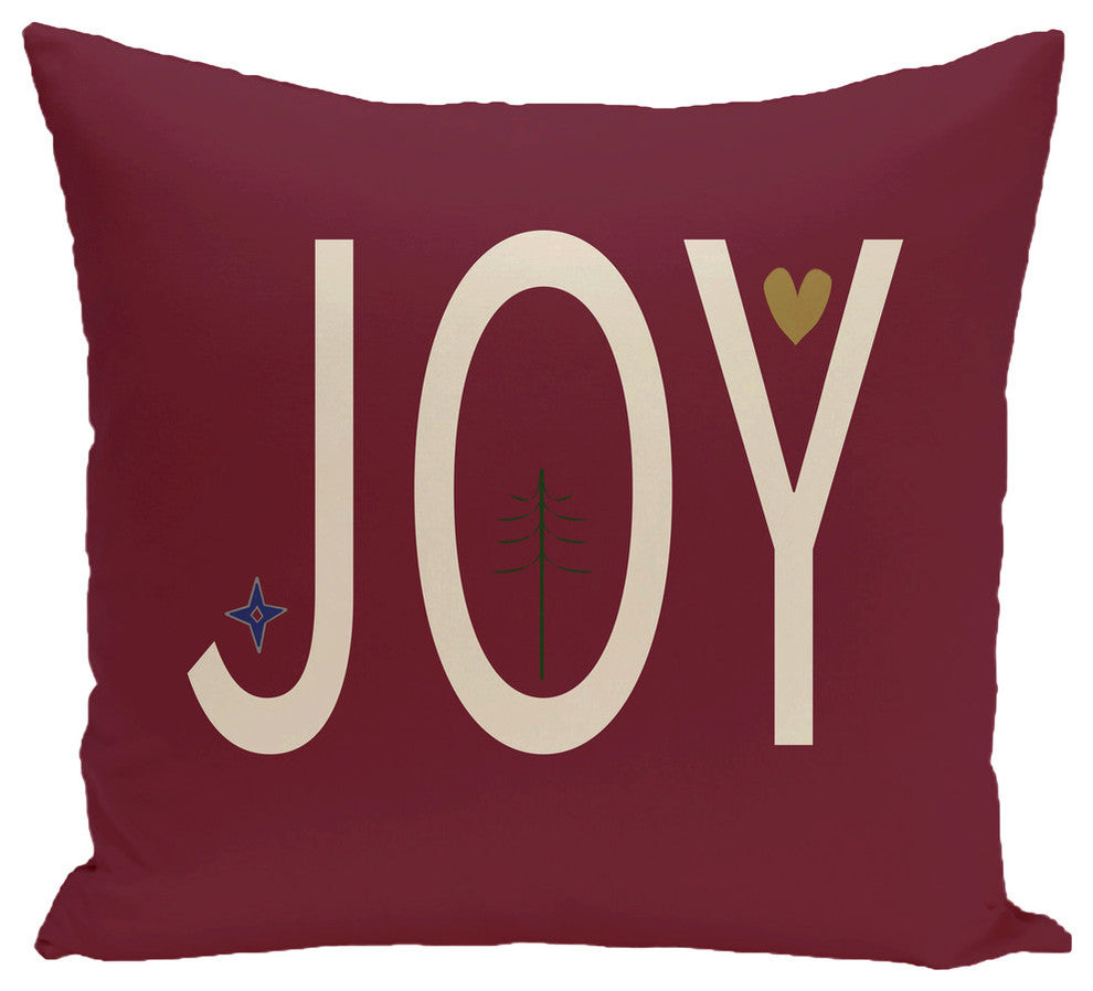 Joy Filled Season, Decorative Holiday Word Print Pillow, Cranberry, 20"x20"