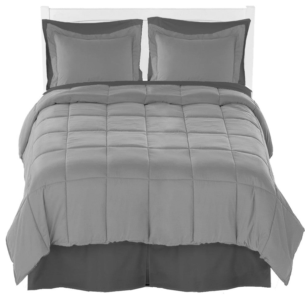Comforter, Sheet, and Bed Skirt, Light Gray, Gray, Gray, Split Queen