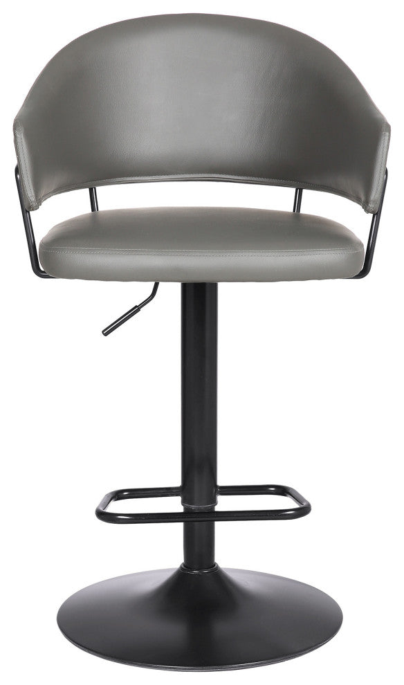 Adjustable Gray Faux Leather Black Wood and Metal Bar Stool