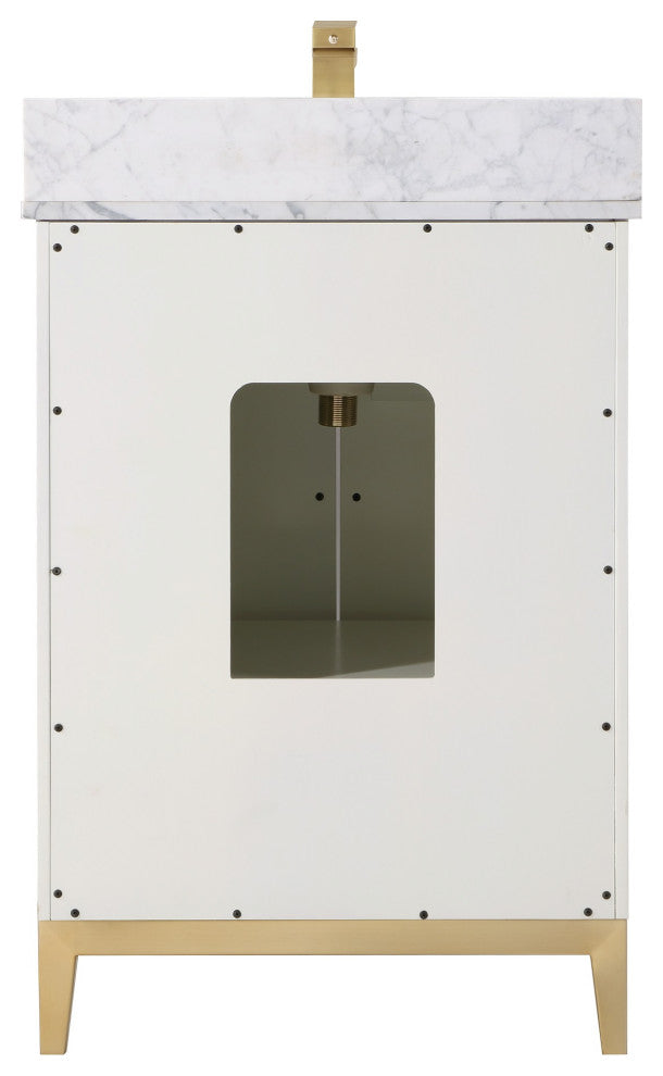 Gracie Bathroom Vanity, Satin White With Carrara Marble, 24"