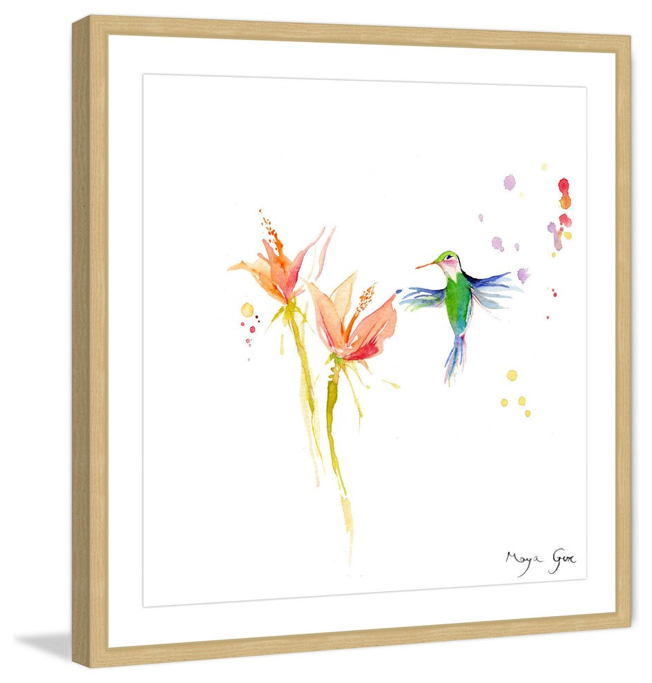 Marmont Hill, "Green Hummingbird" by Maya Gur Framed Painting Print, 18x18