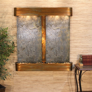 Aspen Falls Water Fountain, Green Featherstone, Rustic Copper, Round