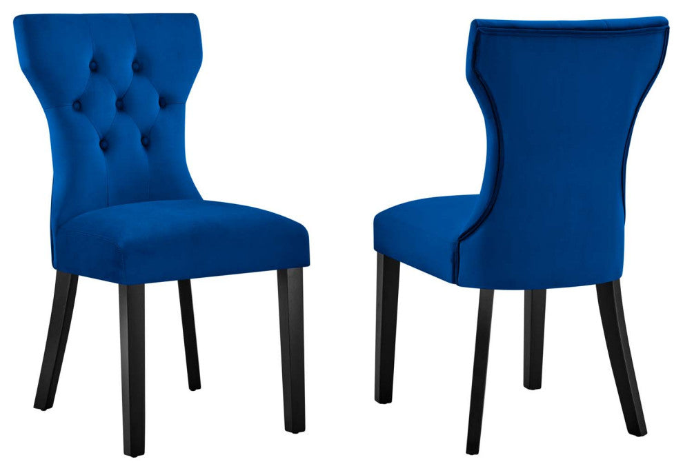 Silhouette Performance Velvet Dining Chairs, Set of 2, Navy