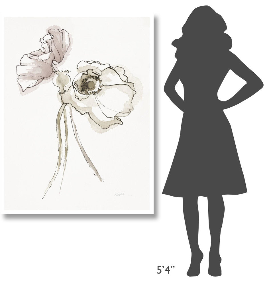 "Three Somniferums Poppies Neutral II" Paper Print by Shirley Novak, 38"x50"