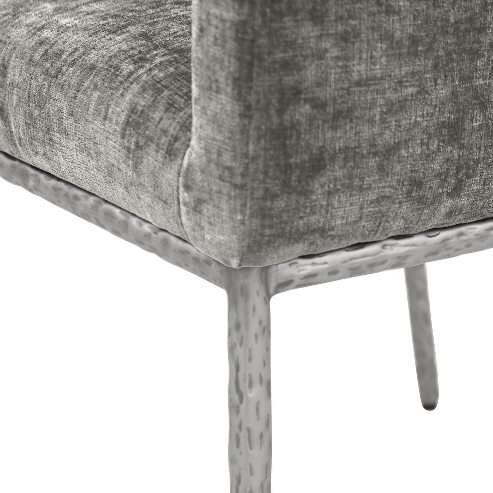 Reeves Upholstered Dining Chair, Grey, Chenille , AC,  Brushed Silver, Set of 2