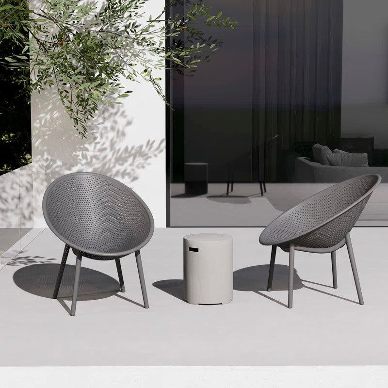 Modern Plastic Lounge Chair Perforated Egg Shaped Seat for Indoor/Outdoor, Grey