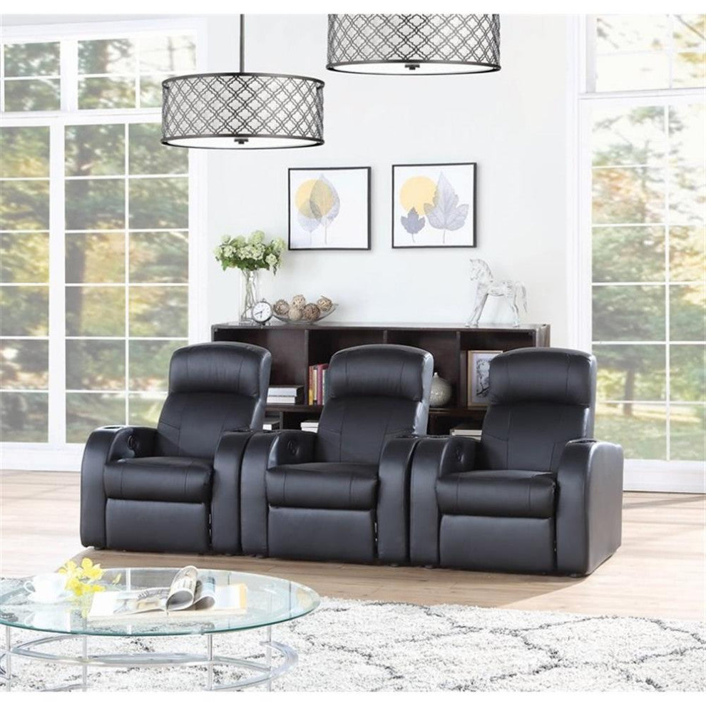 Coaster Cyrus 3-piece Leather Upholstered Recliner Set Black