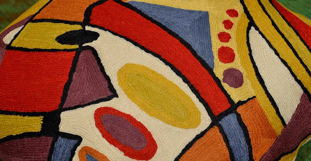 Decorative Musical Accent Pillow Cover Hand Embroidered Wool 18x18"