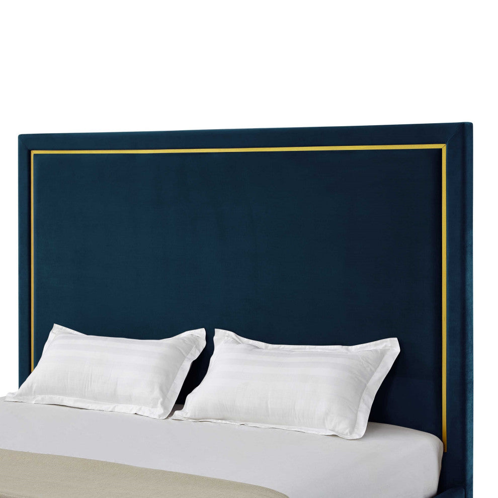 Inspired Home Marceline Bed Upholstered, Navy Velvet King
