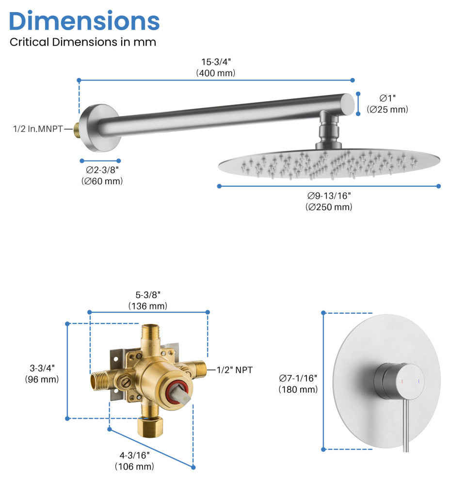 Circular Single Function Shower System, Rough, Valve, Brushed Nickel