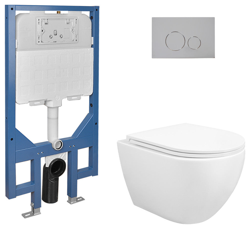 Elongated Wall Mounted Toilet With Concealed In-Wall Toilet Tank