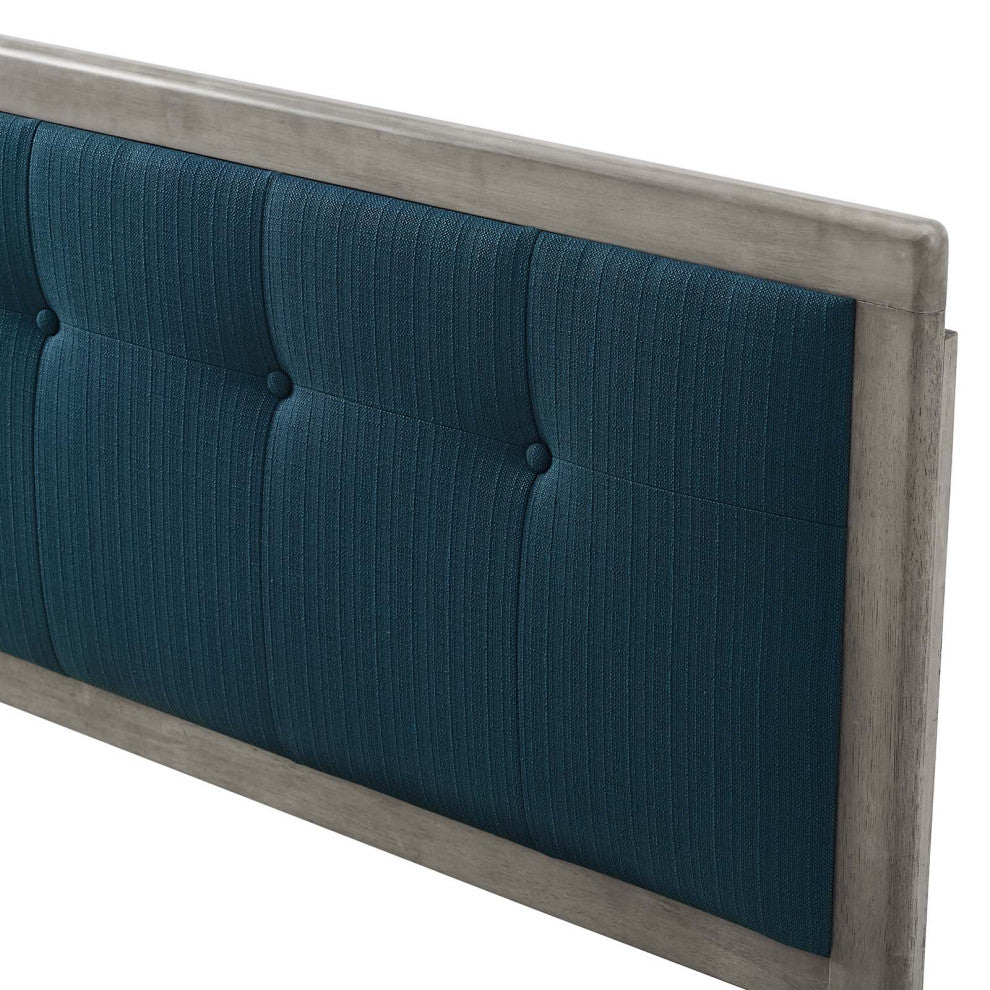 Tufted Headboard, King Size, Wood, Fabric, Gray Navy Blue, Modern