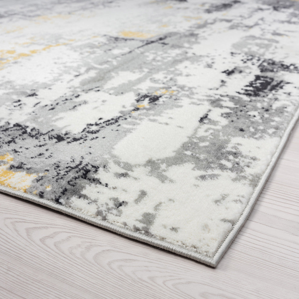 Gerhart Contemporary Abstract Yellow/Gray Rectangle Area Rug, 5'3''x7'3''