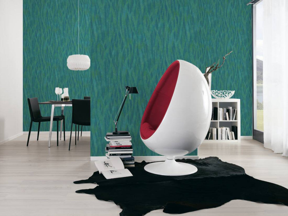 Botanical and Jungle Textured Wallpaper, Grass, Blue Gold Green Metallic, Sample