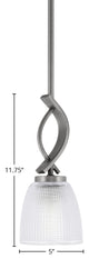 Cavella 1-Light Stem Hung Mini Pendant, Graphite, 5" Clear Ribbed Glass