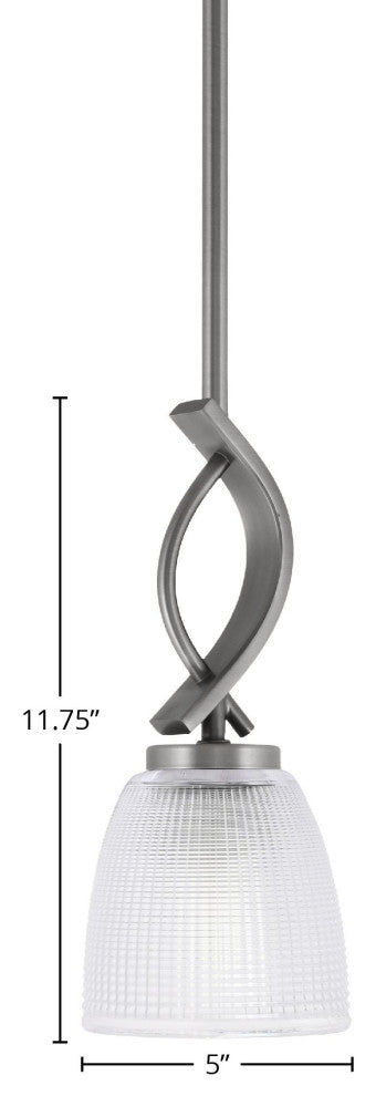 Cavella 1-Light Stem Hung Mini Pendant, Graphite, 5" Clear Ribbed Glass