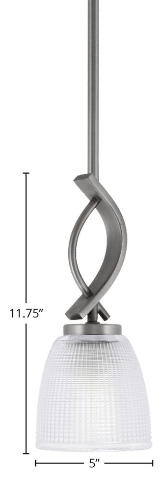 Cavella 1-Light Stem Hung Mini Pendant, Graphite, 5" Clear Ribbed Glass