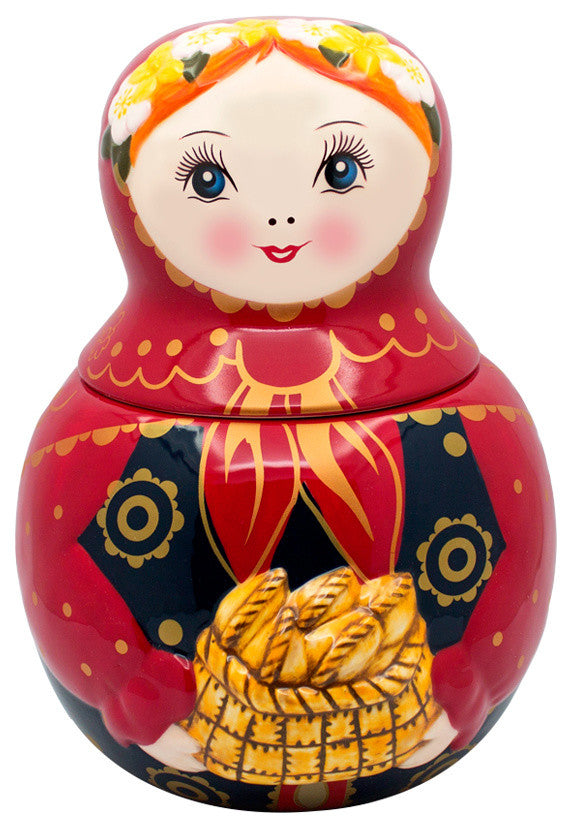 Ceramic Cottage Girl Cookie Jar Pirogi 10"