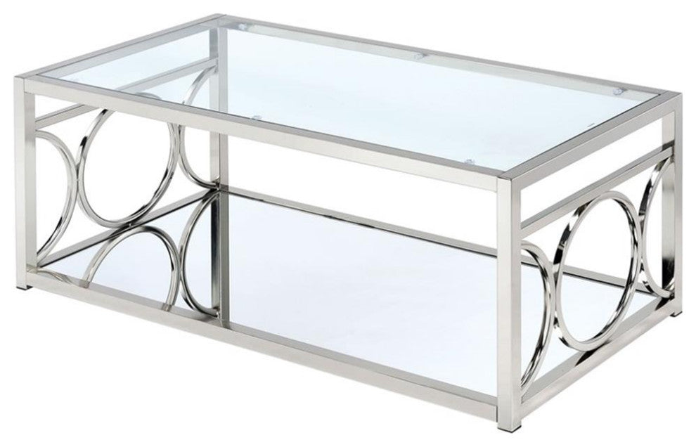 Furniture of America Beller Contemporary Metal 1-Shelf Coffee Table in Chrome