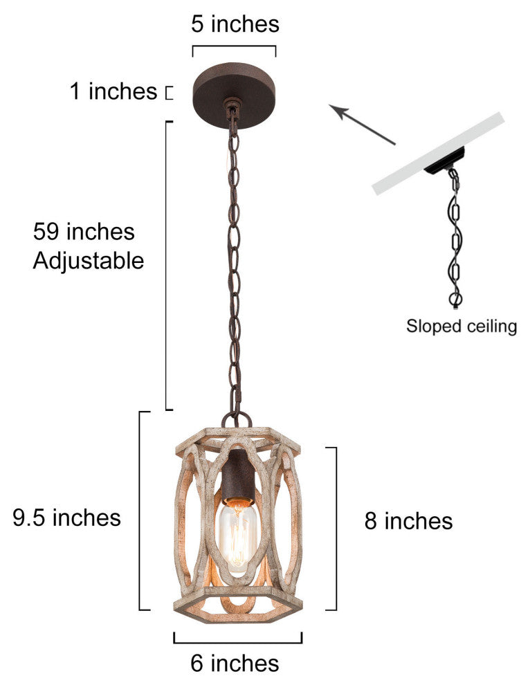 LNC Farmhouse 1-Light Distressed wood and rusty bronze Cylinder Mini Chandelier