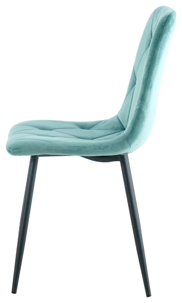 15 in.W Indoor Dining Velvet 4-Chair with Cushions and Metal Legs, Antique Blue Green