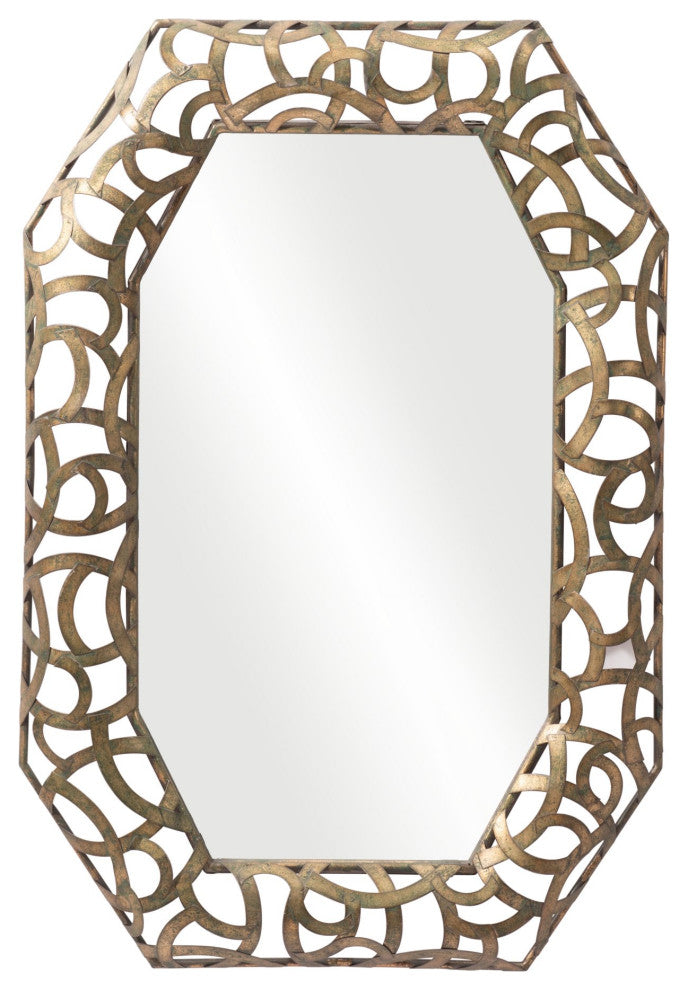 Frame Wall Mirror, Glass, Steel Metal, Antique Gold, Bedroom Living