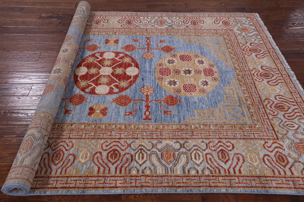 6' 3" X 9' 1" Khotan Hand-Knotted Wool Rug Q4424