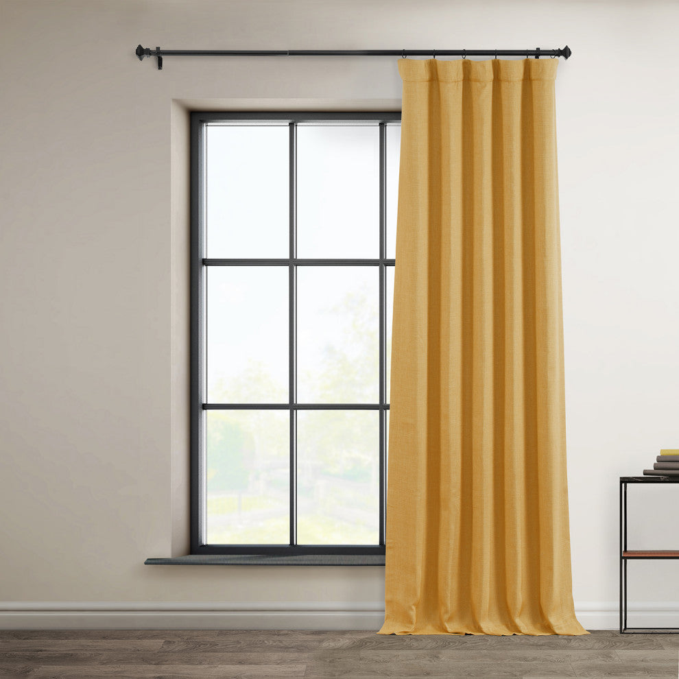 Faux Linen Darkening Curtain Single Panel, Dandelion Gold, 50"x120"
