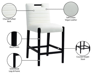 Aimee Upholstered Counter Stool, Cream, Vegan Leather, Black Finish