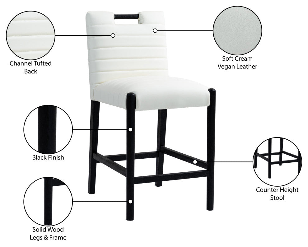 Aimee Upholstered Counter Stool, Cream, Vegan Leather, Black Finish
