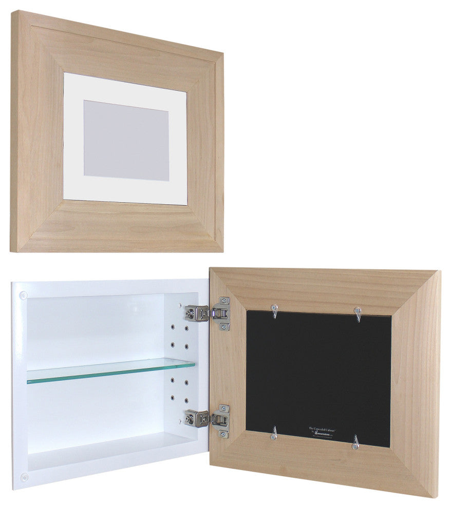 Landscape Recessed Concealed Medicine Cabinet, 14"x11", Unfinished Raised Edge
