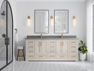 Boston 84" Double Sink Bath Vanity in Fine Grain 2" Piatra Gray